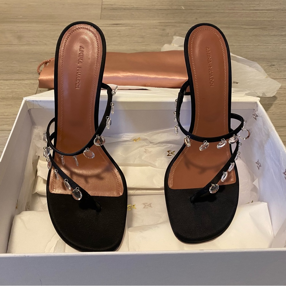 AMINA MUADDI
Tina 90 crystal charm silk-satin mules